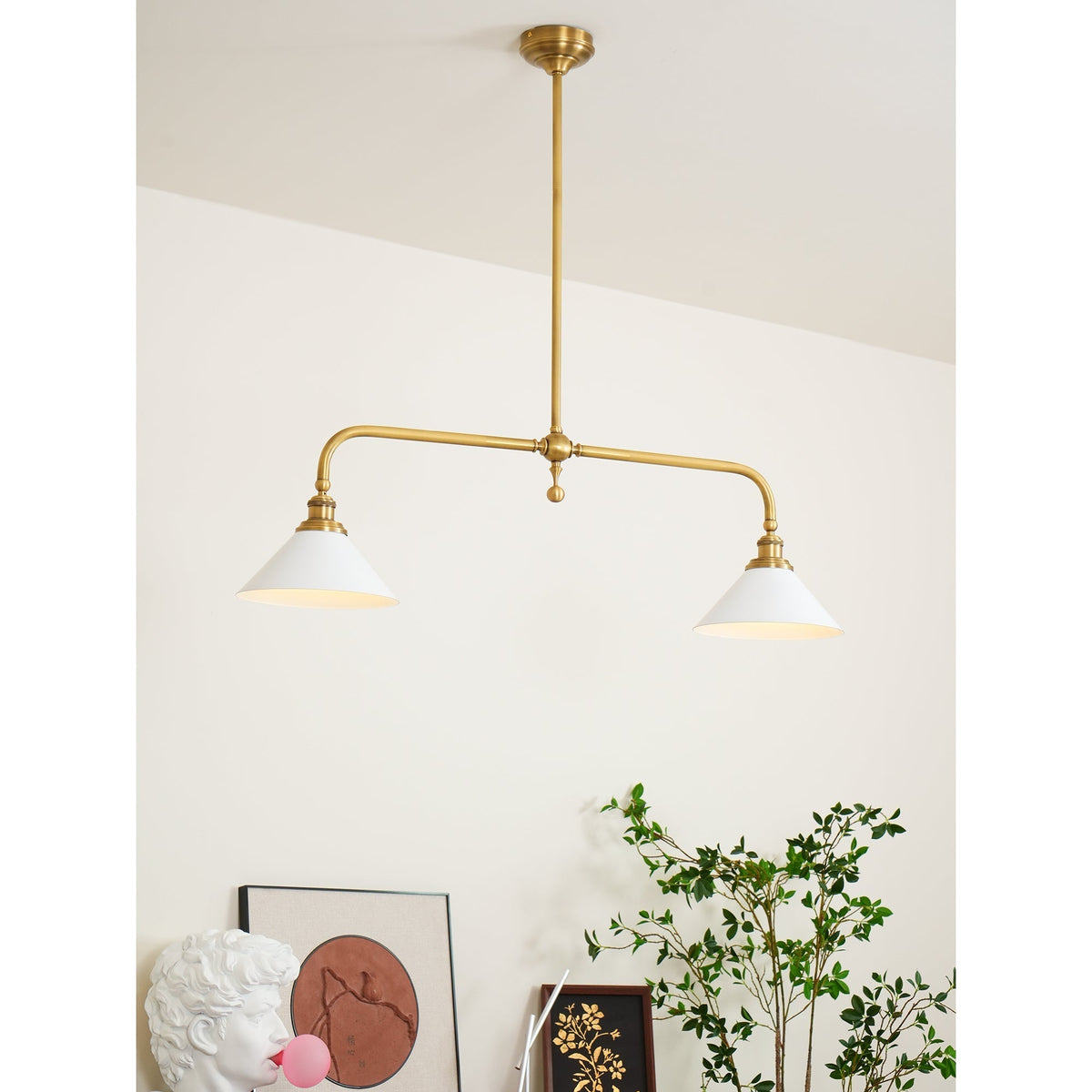 Halvex Aged Brass Two-Arm Pendant Light