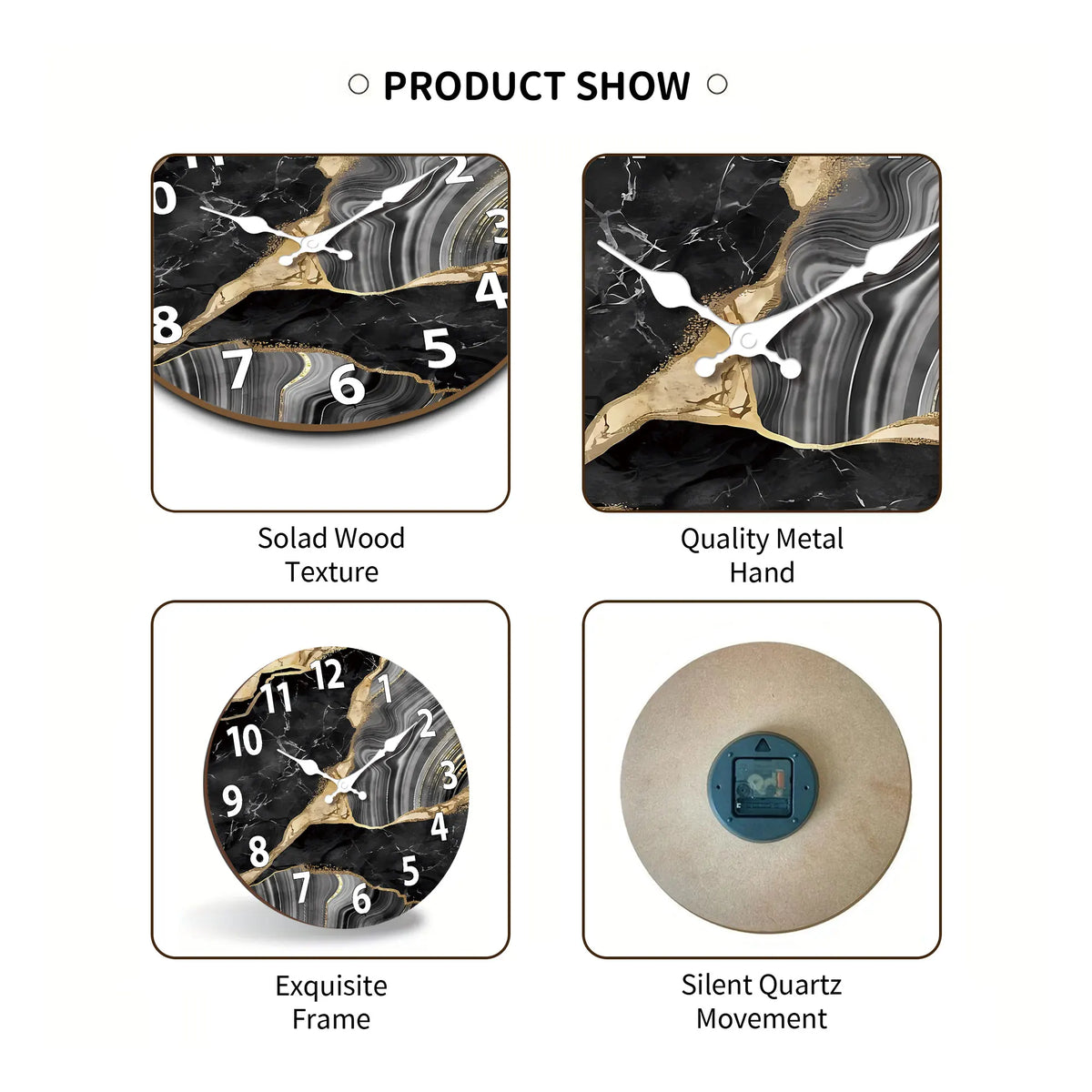 Marble-Face Wooden Wall Clock