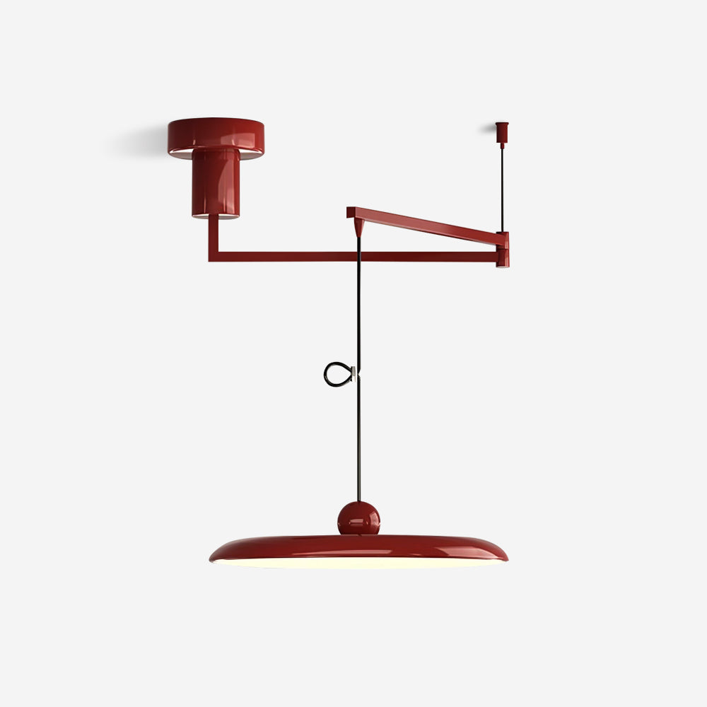 Fluxa Morandi Arm Pendant Light in red with swing arm and disc shade