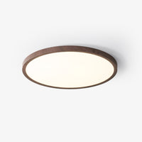 Ivero Ultra-Slim Ceiling Light on a plain white background showing the walnut effect rim and flat diffuser
