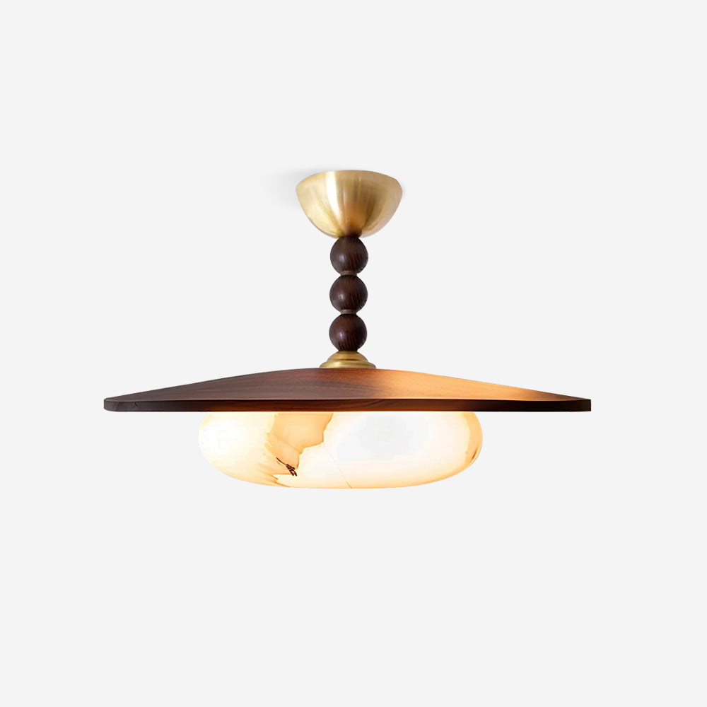Walo Walnut Alabaster Effect Ceiling Light on a plain white background showing the walnut disc and opal dome