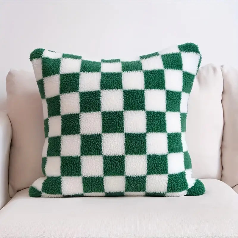 Checkerboard Faux Fur Cushion Cover