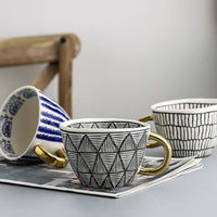Geometric Ceramic Mug, Gold Handle