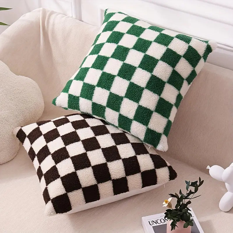 Checkerboard Faux Fur Cushion Cover