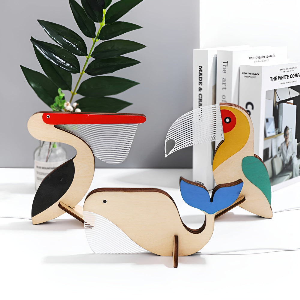 Wooden Animal Nursery Table Lamp