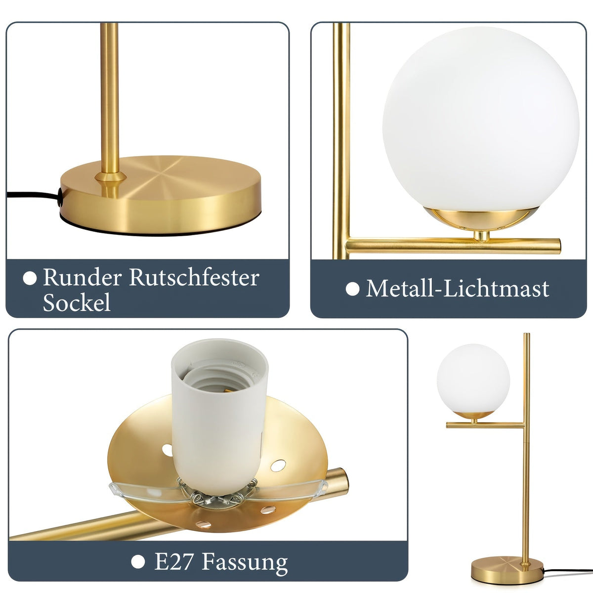 Brass and Opal Globe Table Lamp