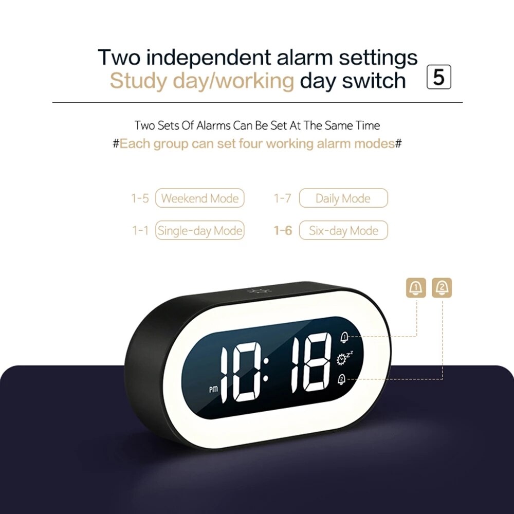 Digital Alarm Clock with Night Light 15cm