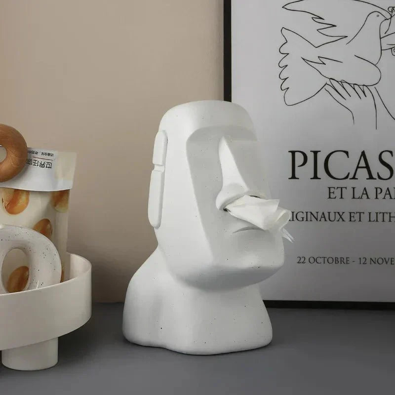 Stone Head Sculptural Tissue Box