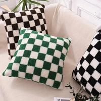 Checkerboard Faux Fur Cushion Cover