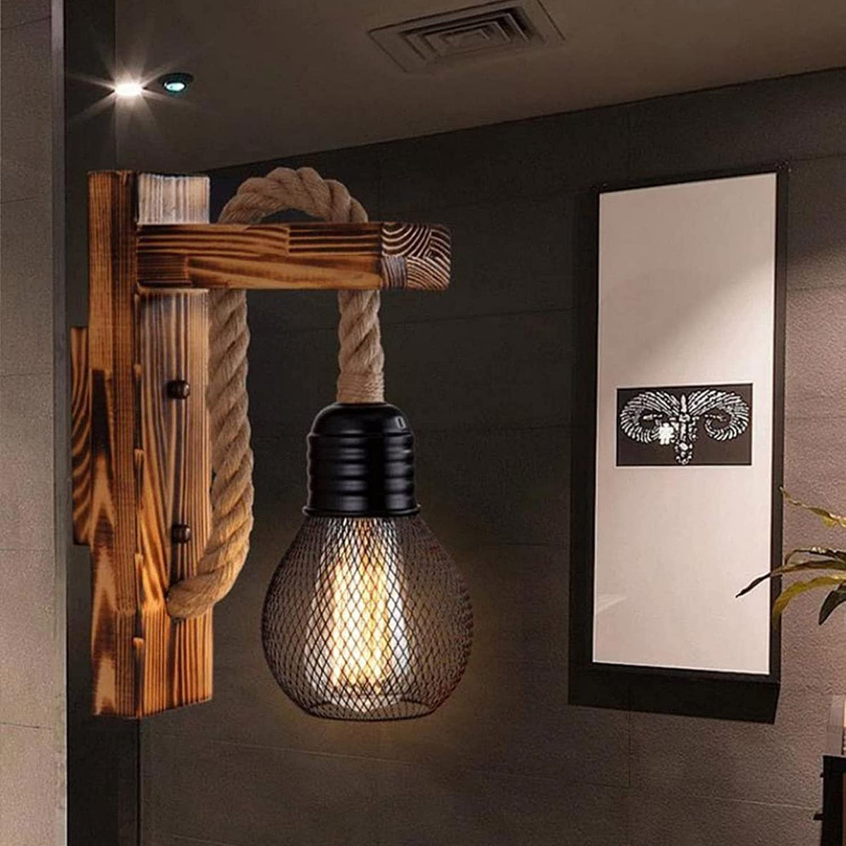 Wood and Rope Sail Wall Light