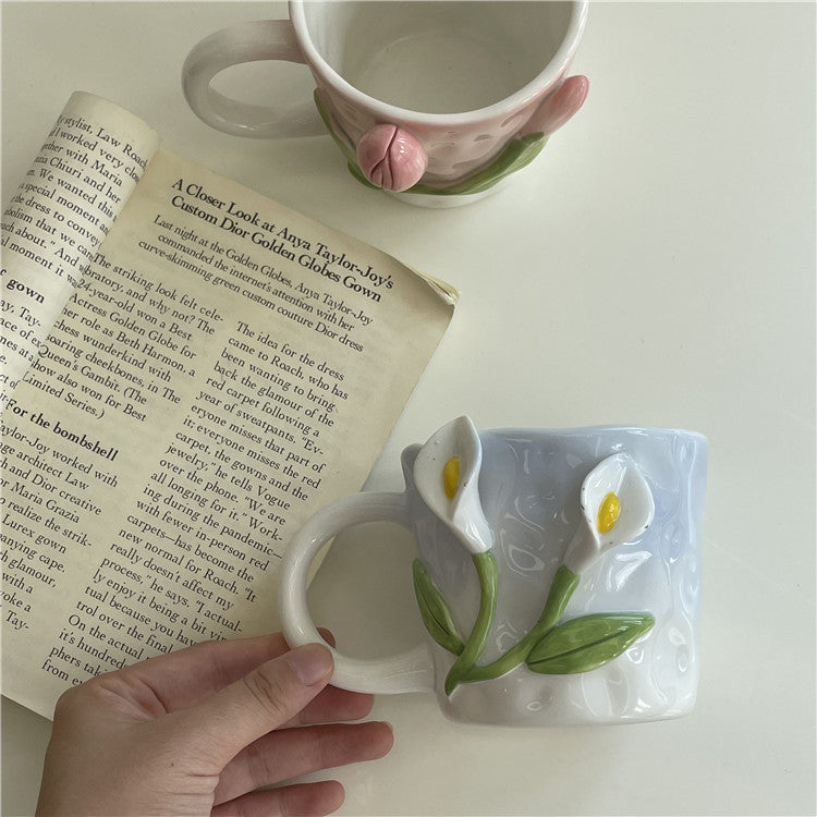 Hand Painted 3D Floral Mug