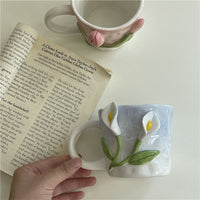 Hand Painted 3D Floral Mug