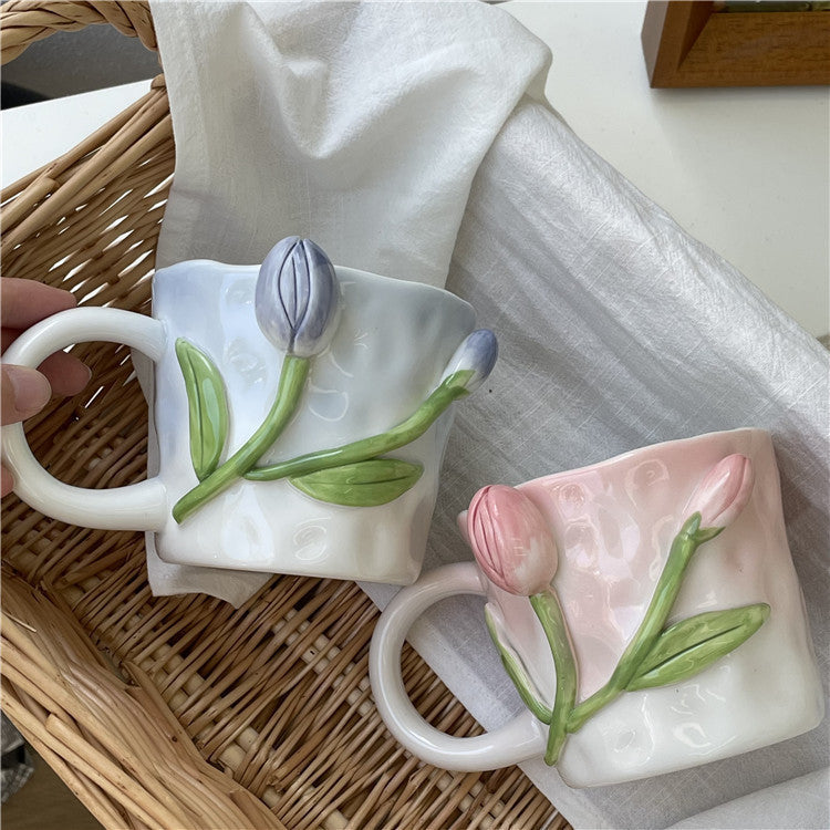 Hand Painted 3D Floral Mug