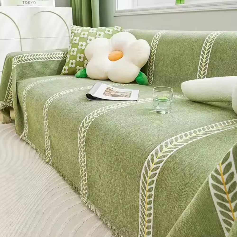 Leaf Print Chenille Sofa Cover