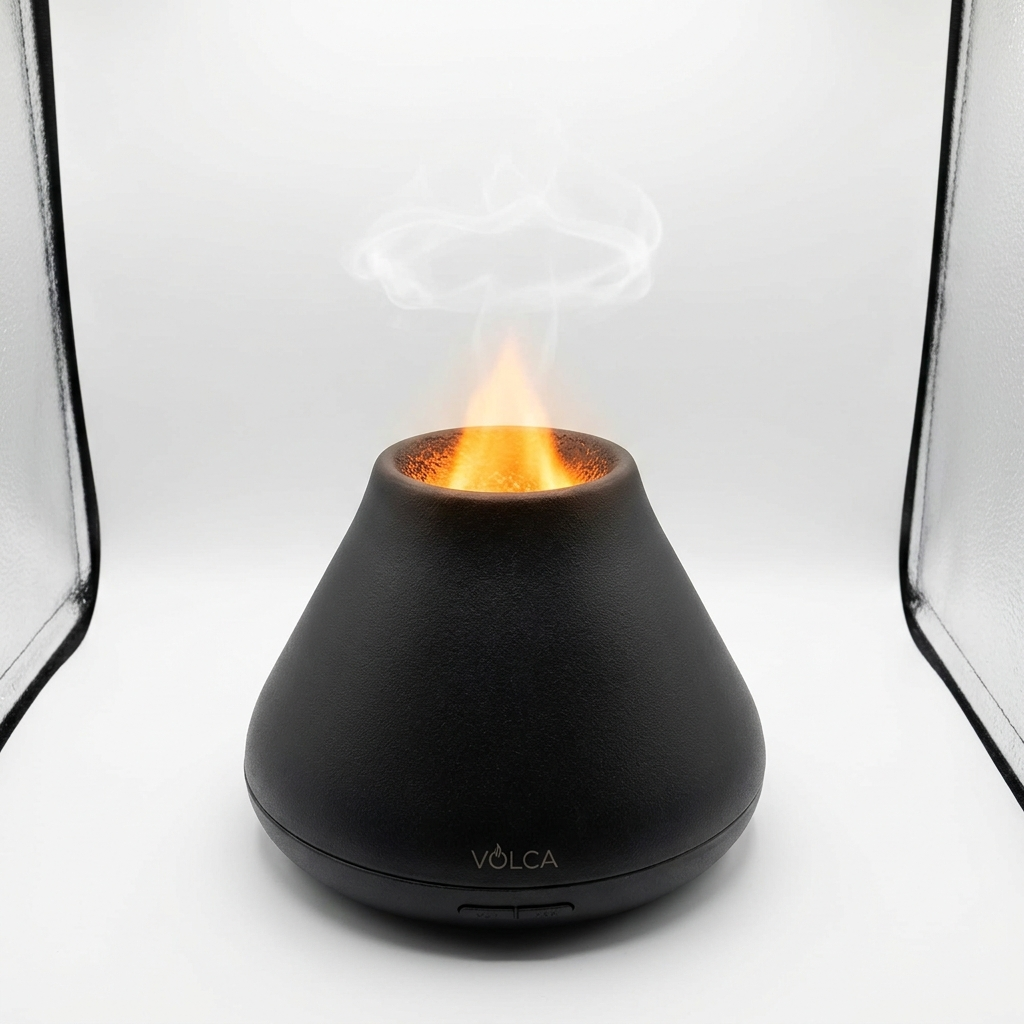 Volcano flame aroma diffuser with flame effect and smoke ring