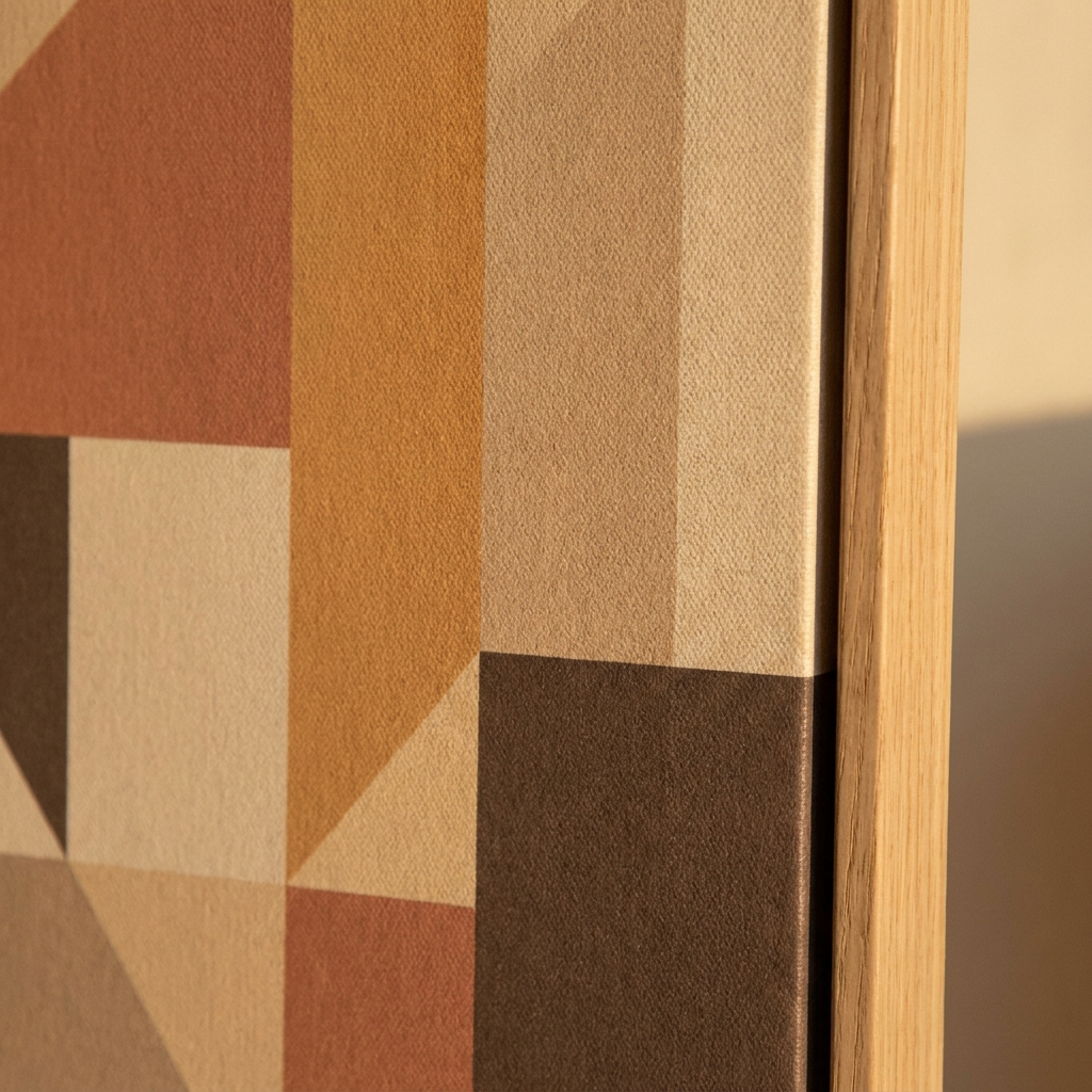 Geometric canvas weave and print finish detail