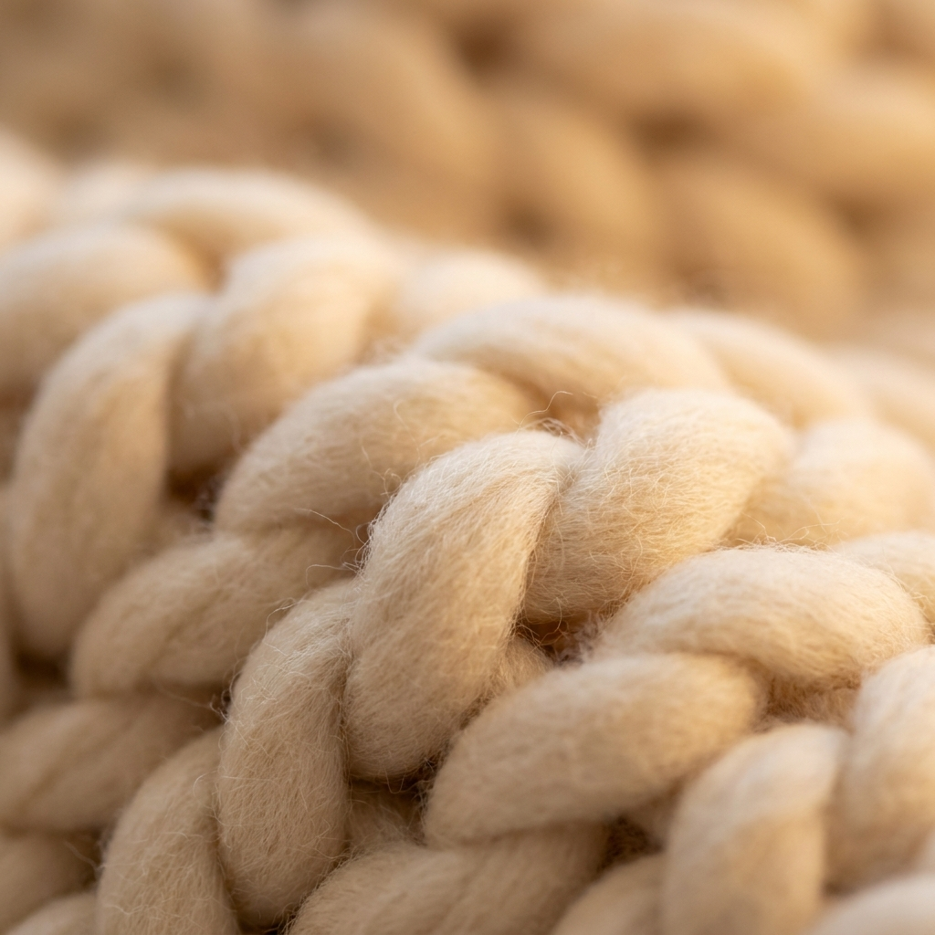 Chunky knit throw loop and yarn texture detail