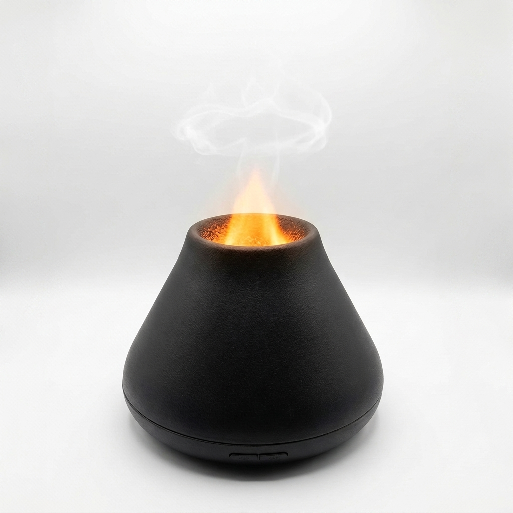 Volcano flame diffuser with flame and smoke ring
