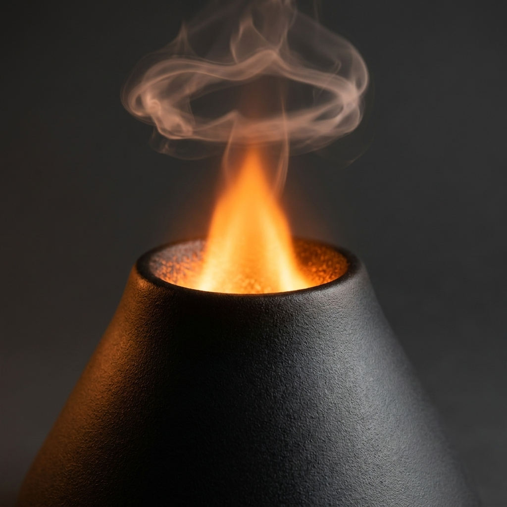 Volcano flame diffuser flame and smoke ring detail