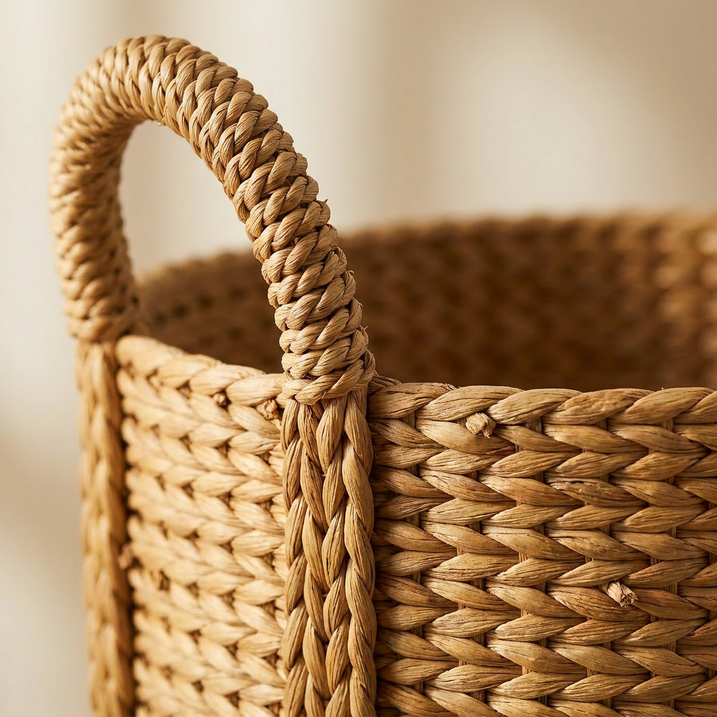 Seagrass basket weave and handle texture detail