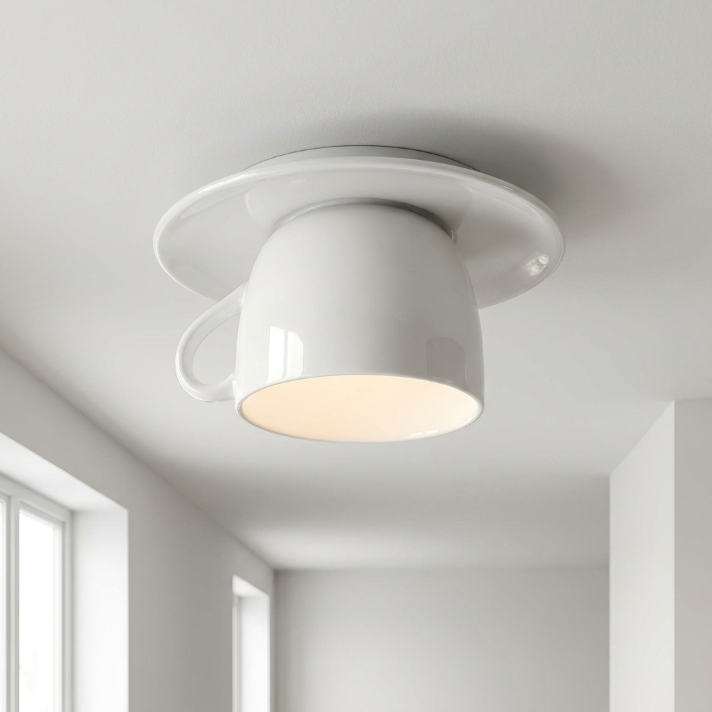 Kupa ceramic teacup ceiling light lighting a bright minimal hallway