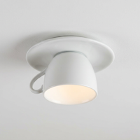 Close view of the Kupa ceramic teacup ceiling light showing the saucer and looped handle