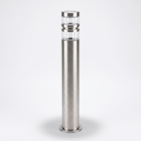Vestro path post light in brushed stainless steel on a plain white background, 60cm column with clear banded top section