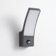 Ilvo sensor outdoor wall light in anthracite on a plain white background, forward-leaning body with white panel and motion sensor