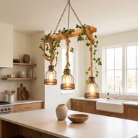 Verdow wood beam pendant light hanging over a kitchen island in daylight