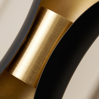 Corva Curved Outdoor Wall Light - macro close-up of brushed gold brass centre tube and matte black curved panel