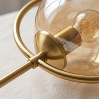 Orbia Ringed Glass Pendant Light - brass ring and amber glass globe macro detail