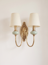 Orla Twin Fabric Shade Wall Light - clean editorial on plain warm white wall