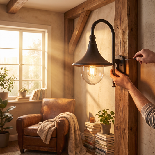 Dafo Patinated Black Lantern Wall Light