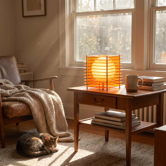 Luno Orange Acrylic Geometric Sphere Table Lamp
