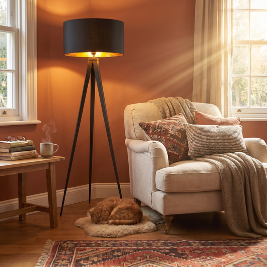 Beno Black Drum Shade Tripod Floor Lamp