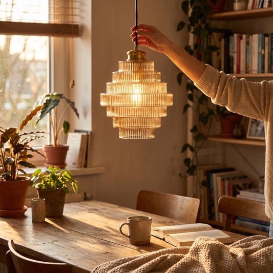 Idra Ribbed Amber Glass Pendant Light