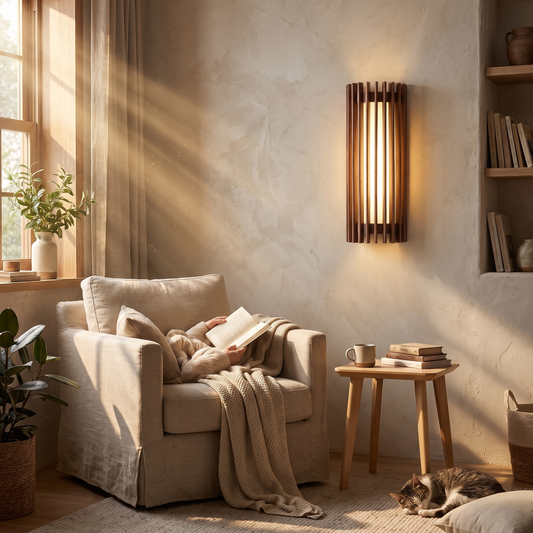 Neyro Slatted Walnut Wood Wall Light