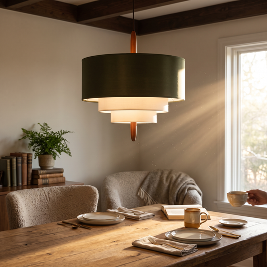Verda Green Fabric Drum Pendant Light