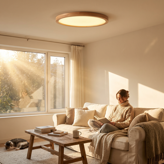 Aveno Wood Flush Ceiling Light