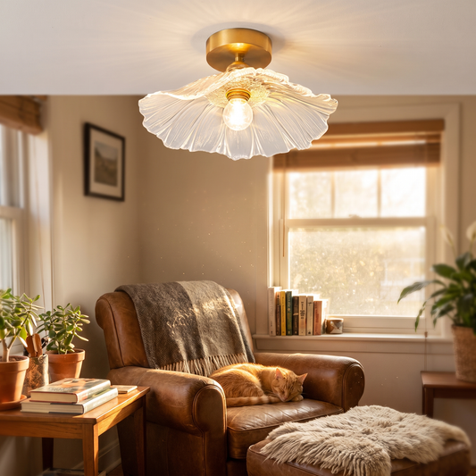 Calo Ribbed Glass Petal Ceiling Light