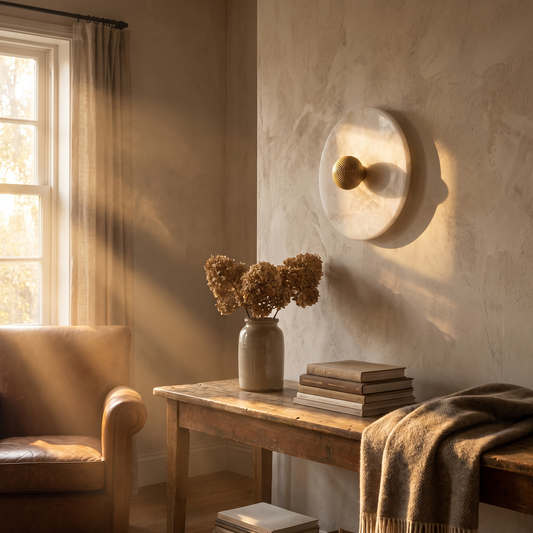 Alvena Round Alabaster Disc Wall Sconce