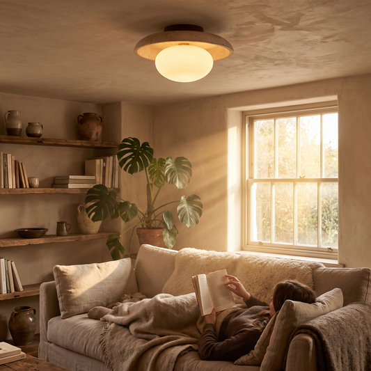 Renvo Travertine Disc Flush Ceiling Light
