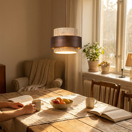 Cavora Travertine Walnut Pendant Light