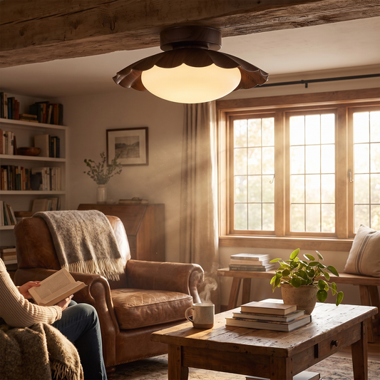 Wynto Scalloped Walnut Flush Ceiling Light