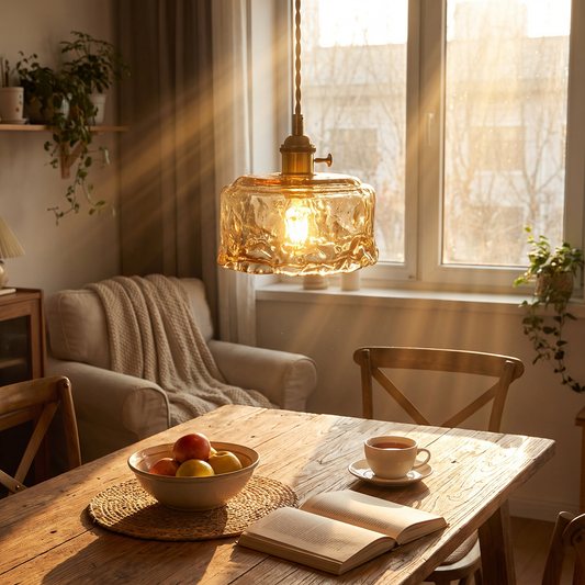 Cadro Amber Glass Drum Pendant Light