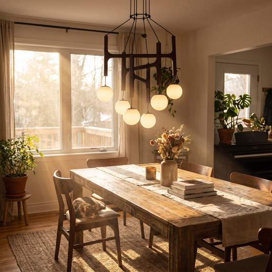 Zolven Walnut Six Globe Chandelier