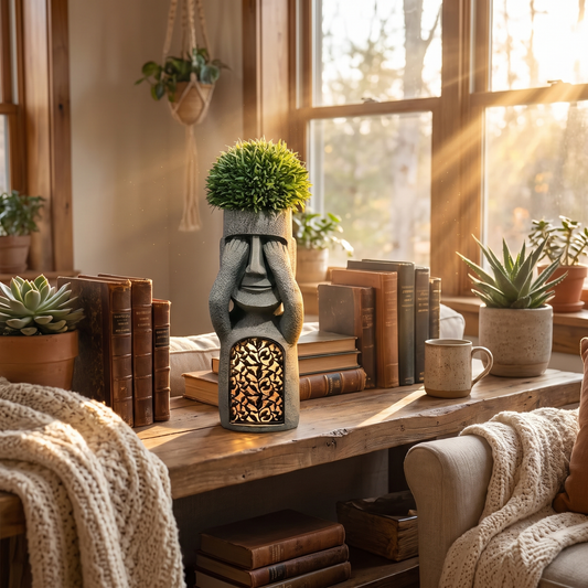 Sculpted Face Solar Planter