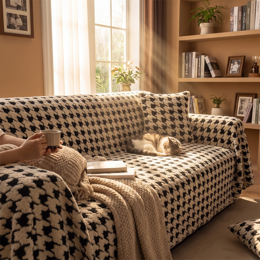 Houndstooth Plush Sofa Cover