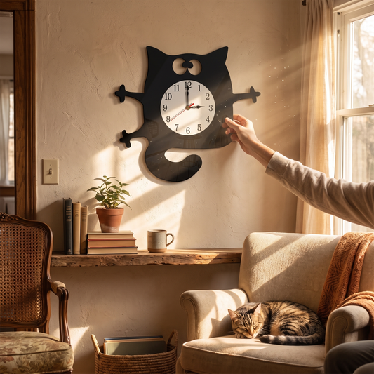 Cat Silhouette Silent Wall Clock 28cm