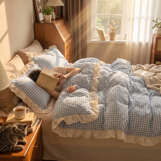 Gingham Ruffle-Edge Bedding Set